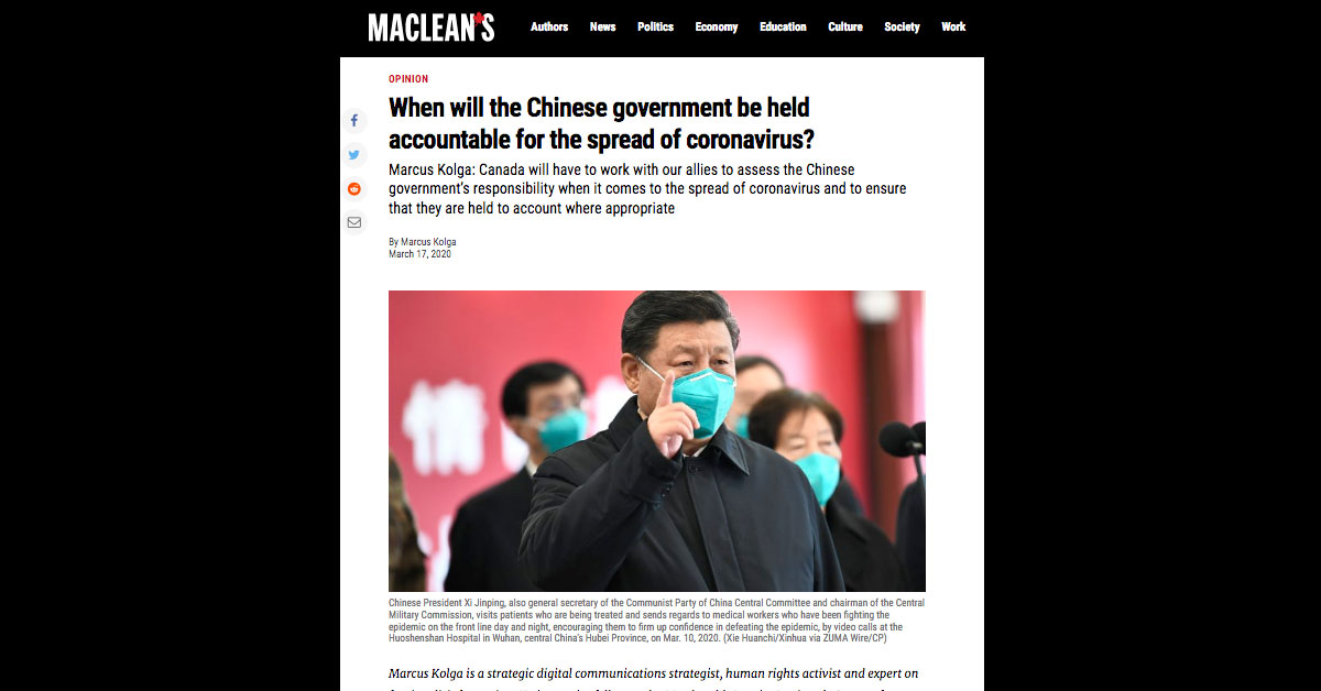 MACLEANS: When will the Chinese government be held accountable for the spread of coronavirus?