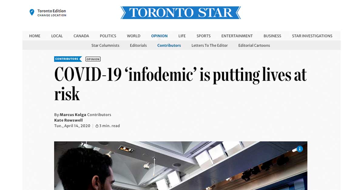 Toronto Star: COVID-19 ‘infodemic’ is putting lives at risk