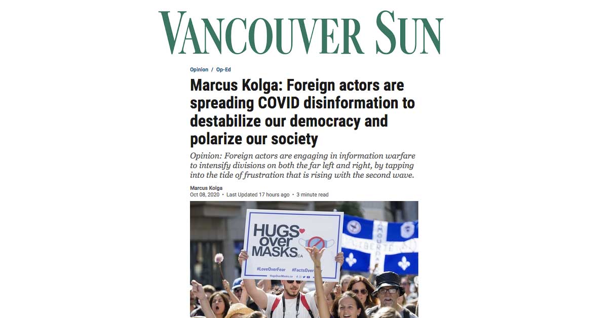 Marcus Kolga: Foreign actors are spreading COVID disinformation to destabilize our democracy and polarize our society