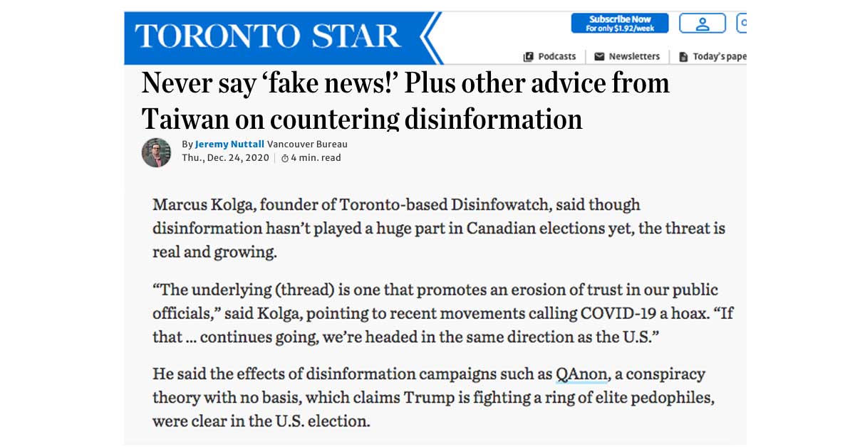 DisinfoWatch in The Toronto Star