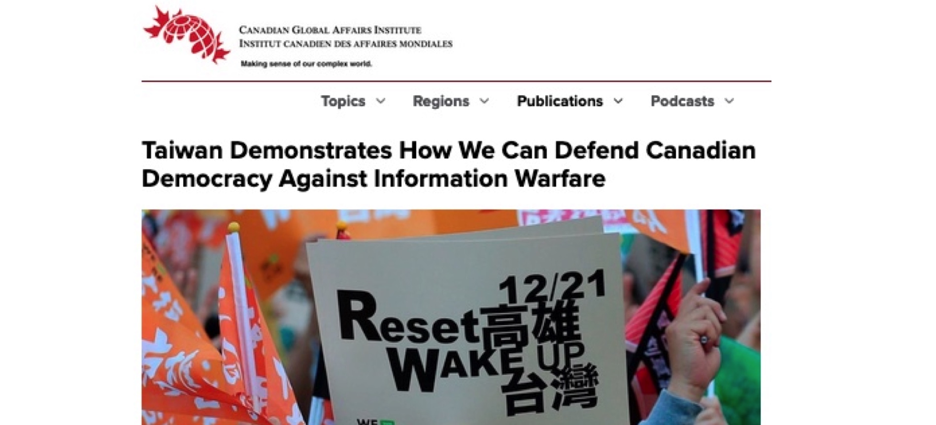 KOLGA: Taiwan Demonstrates How We Can Defend Canadian Democracy Against Information Warfare