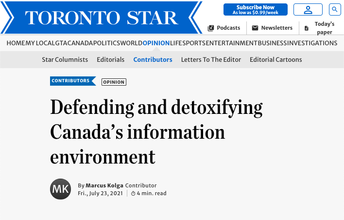 Toronto Star: Defending and detoxifying Canada’s information environment