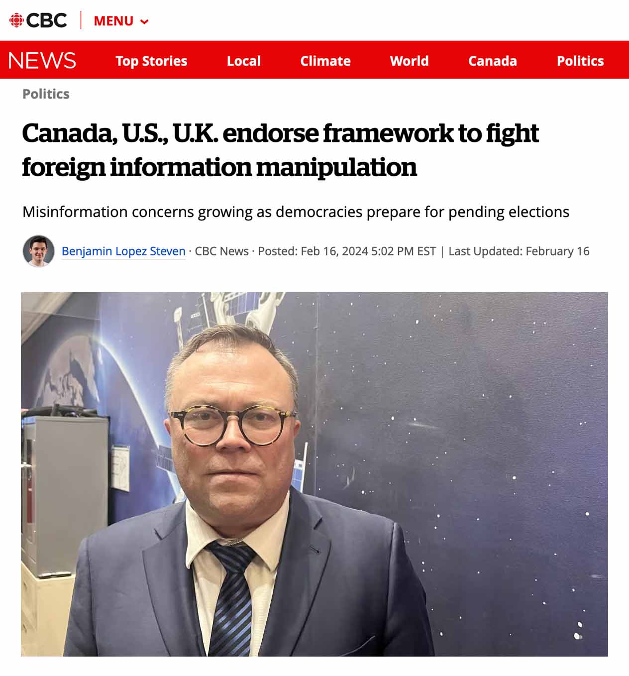 DisinfoWatch Quoted in CBC Article About Canada-US-UK FIMI Framework